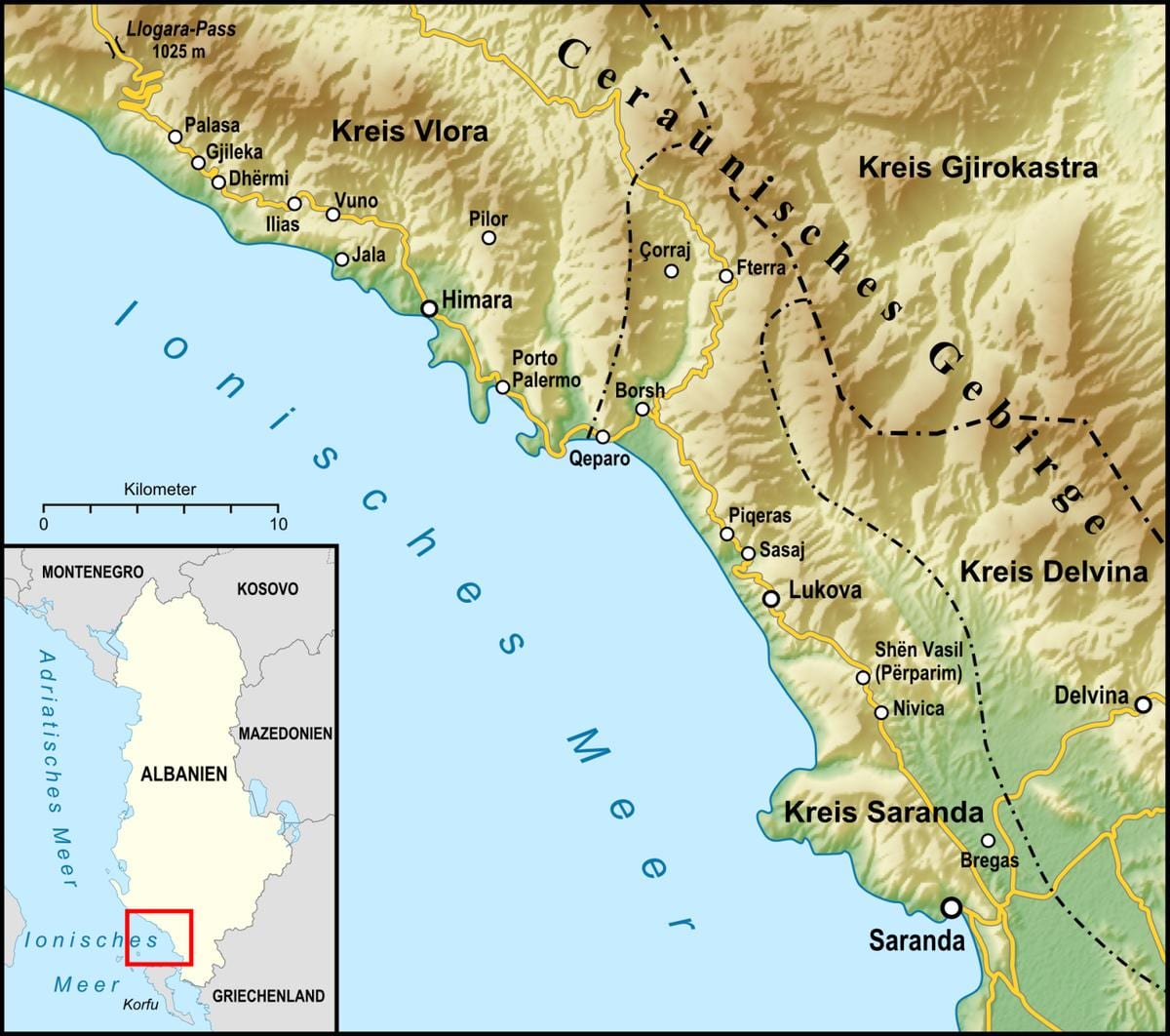வரைபடம் அல்பெனியன் ரிவியராவின்