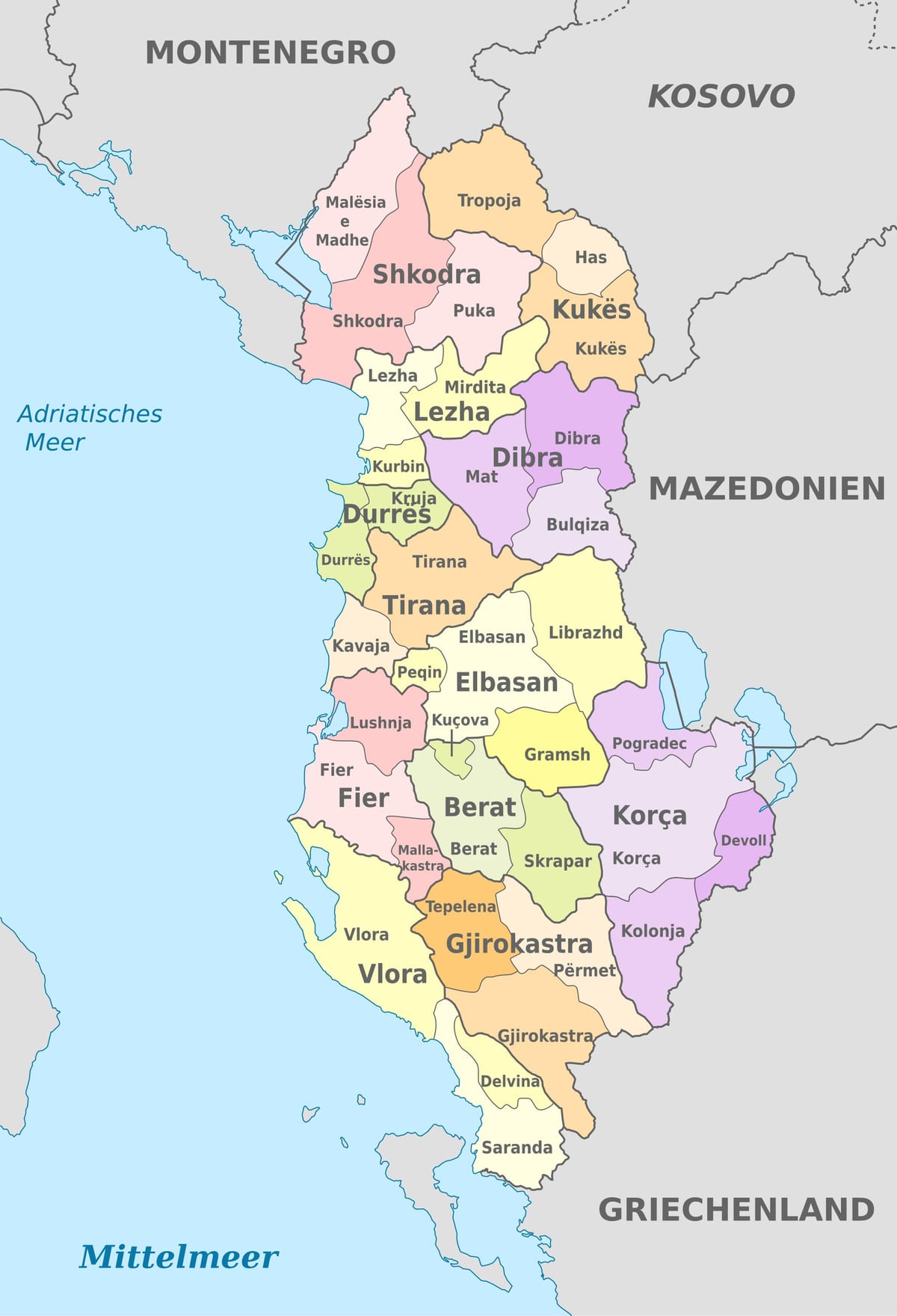 வரைபடம் அரசியல் அல்பேனியா