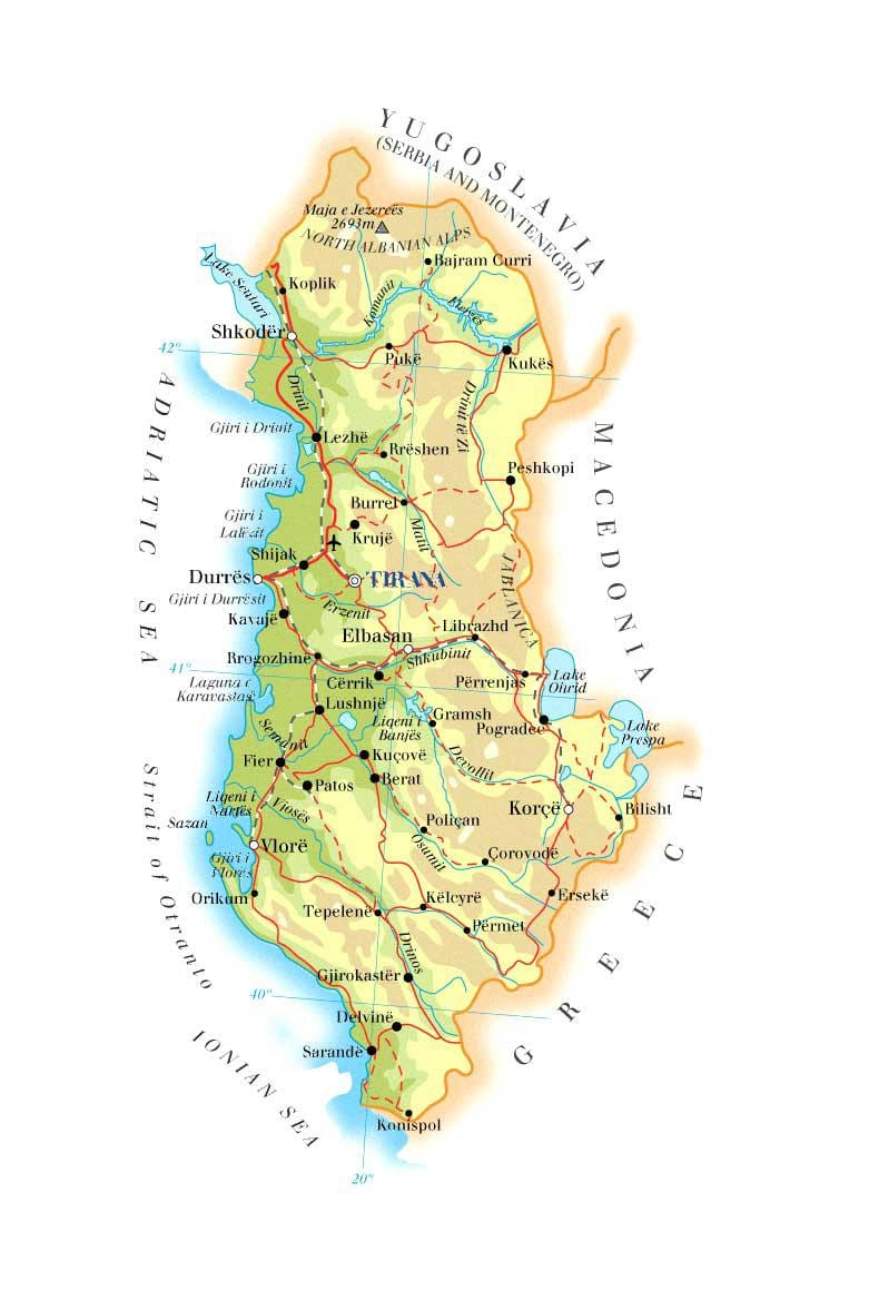 வரைபடம் உடல் வரைபடம் அல்பேனியா